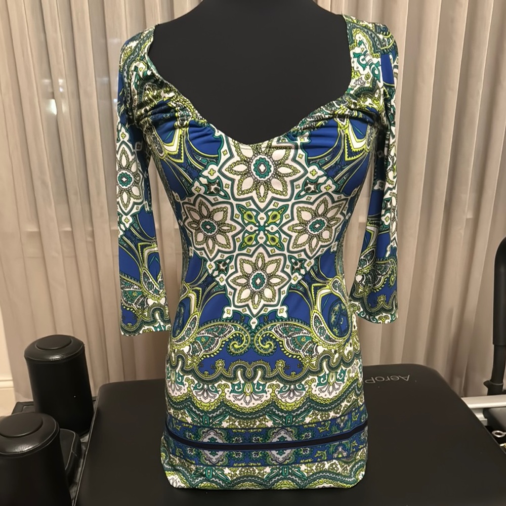 Blue and Green Patterned Dress